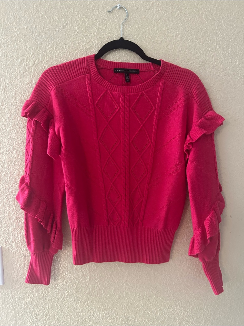 White House Black Market Fuchsia Ruffle Sleeve Sweater